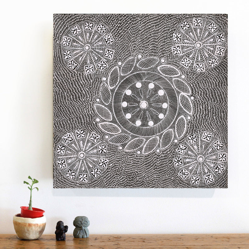 Aboriginal Artwork by Jocelyn Napanangka Frank, Yurrampi Jukurrpa (Honey Ant Dreaming), 46x46cm