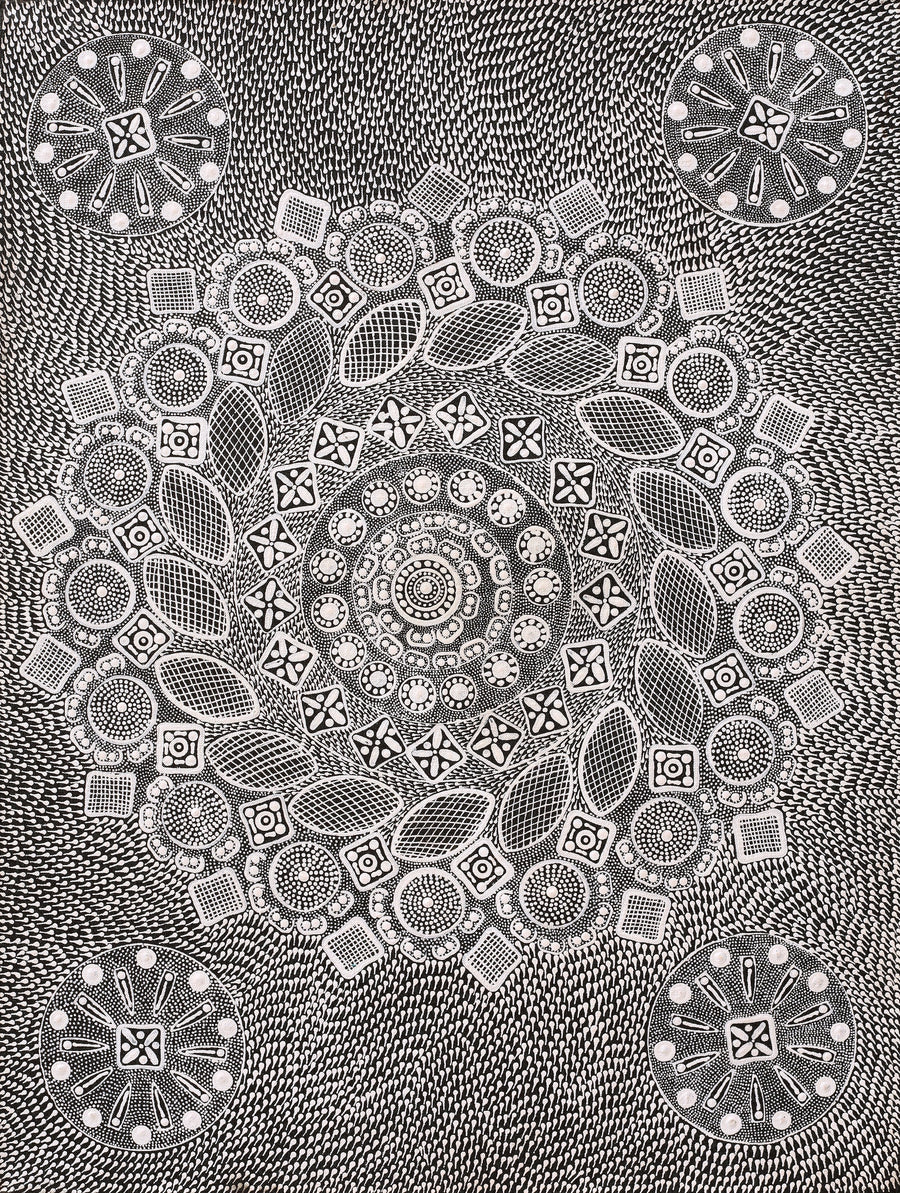 Aboriginal Artwork by Jocelyn Napanangka Frank, Yurrampi Jukurrpa (Honey Ant Dreaming), 61x46cm