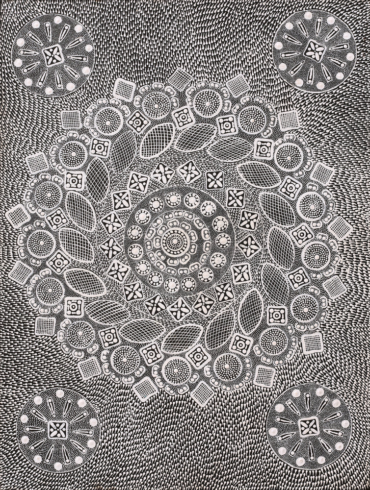 Aboriginal Artwork by Jocelyn Napanangka Frank, Yurrampi Jukurrpa (Honey Ant Dreaming), 61x46cm