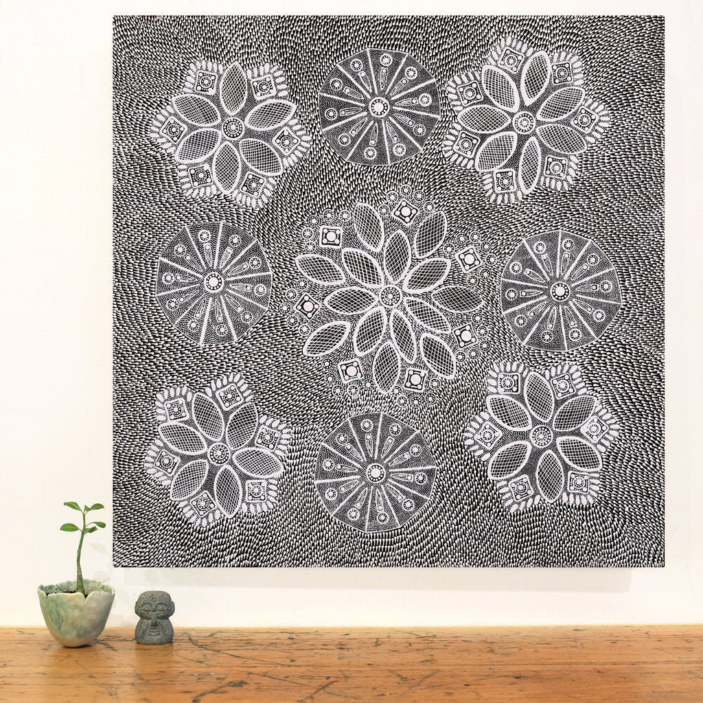 Aboriginal Artwork by Jocelyn Napanangka Frank, Yurrampi Jukurrpa (Honey Ant Dreaming), 61x61cm