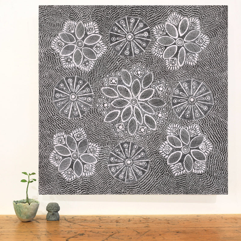 Aboriginal Artwork by Jocelyn Napanangka Frank, Yurrampi Jukurrpa (Honey Ant Dreaming), 61x61cm