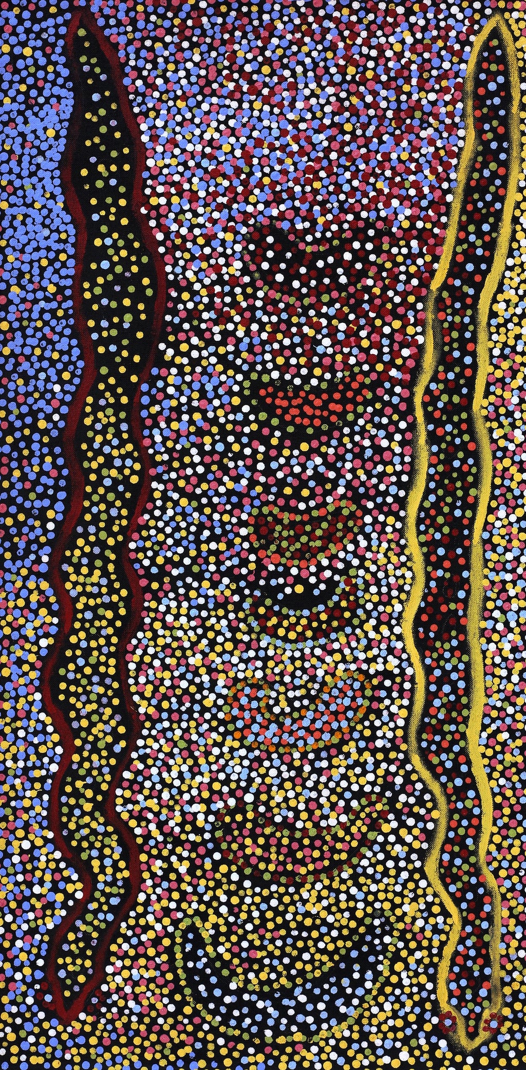 Aboriginal Artwork by Joshua Jungarrayi Brady, The Seven Sisters - Anangu Pitjantjatjara Yankunytjatjara Jukurrpa, 61x30cm