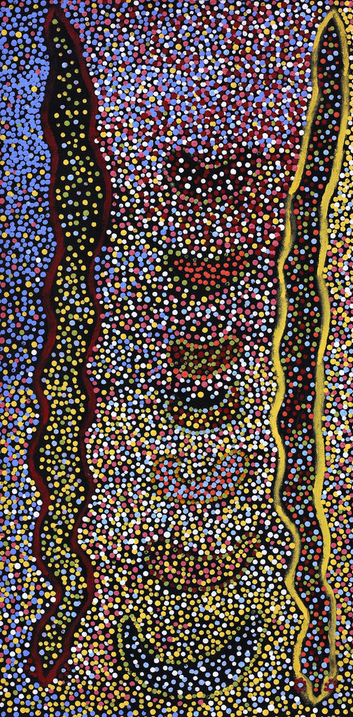 Aboriginal Artwork by Joshua Jungarrayi Brady, The Seven Sisters - Anangu Pitjantjatjara Yankunytjatjara Jukurrpa, 61x30cm