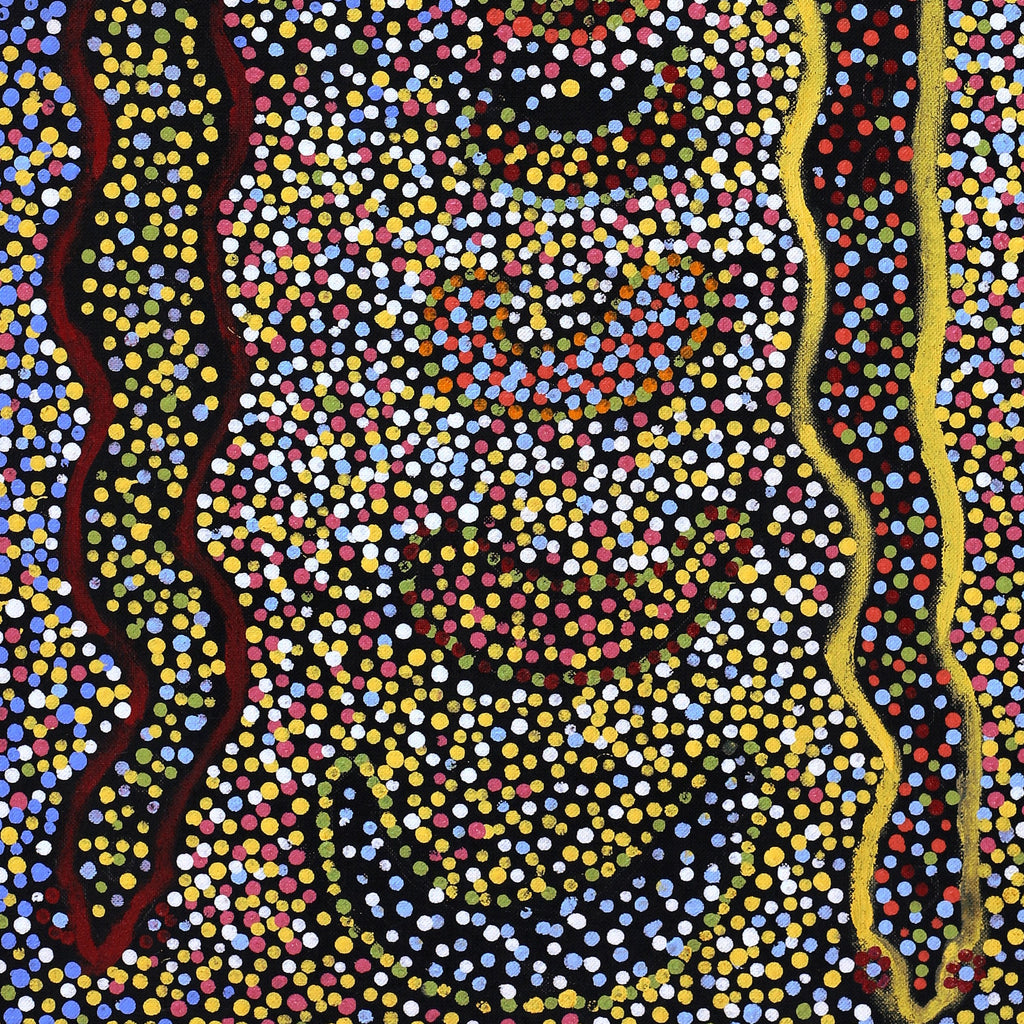 Aboriginal Artwork by Joshua Jungarrayi Brady, The Seven Sisters - Anangu Pitjantjatjara Yankunytjatjara Jukurrpa, 61x30cm