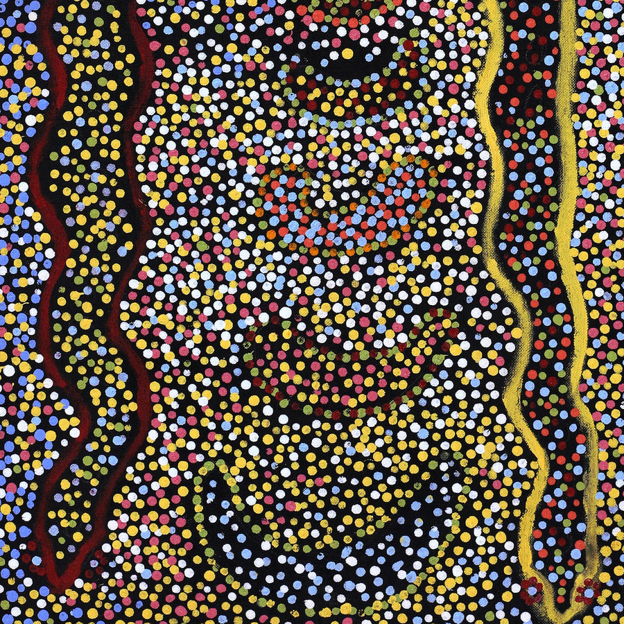 Aboriginal Artwork by Joshua Jungarrayi Brady, The Seven Sisters - Anangu Pitjantjatjara Yankunytjatjara Jukurrpa, 61x30cm