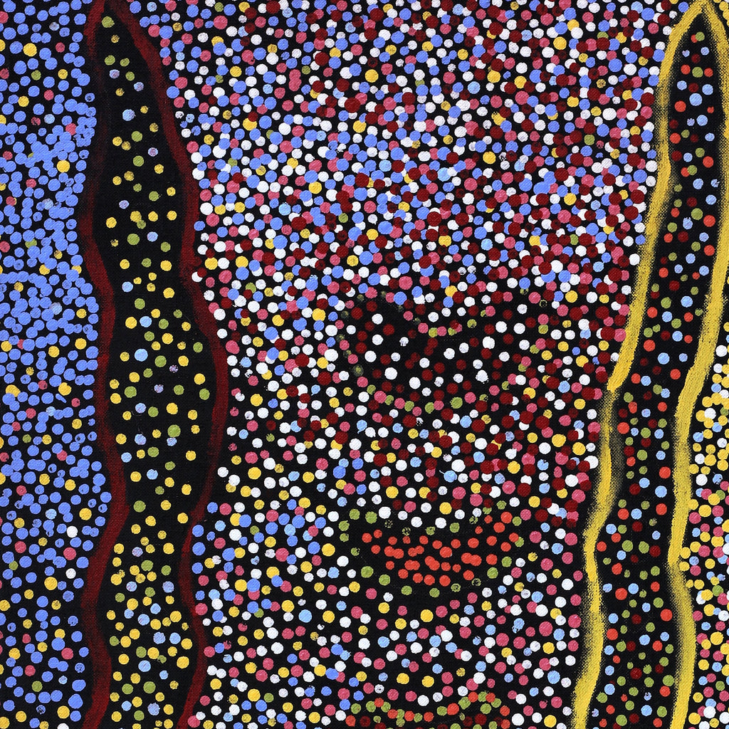 Aboriginal Artwork by Joshua Jungarrayi Brady, The Seven Sisters - Anangu Pitjantjatjara Yankunytjatjara Jukurrpa, 61x30cm
