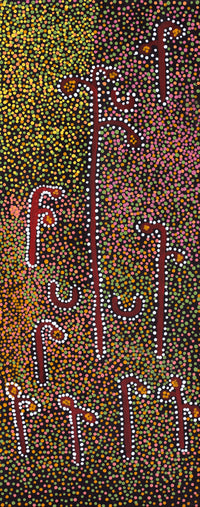 Aboriginal Artwork by Joshua Jungarrayi Brady, The Seven Sisters - Anangu Pitjantjatjara Yankunytjatjara Jukurrpa, 76x30cm