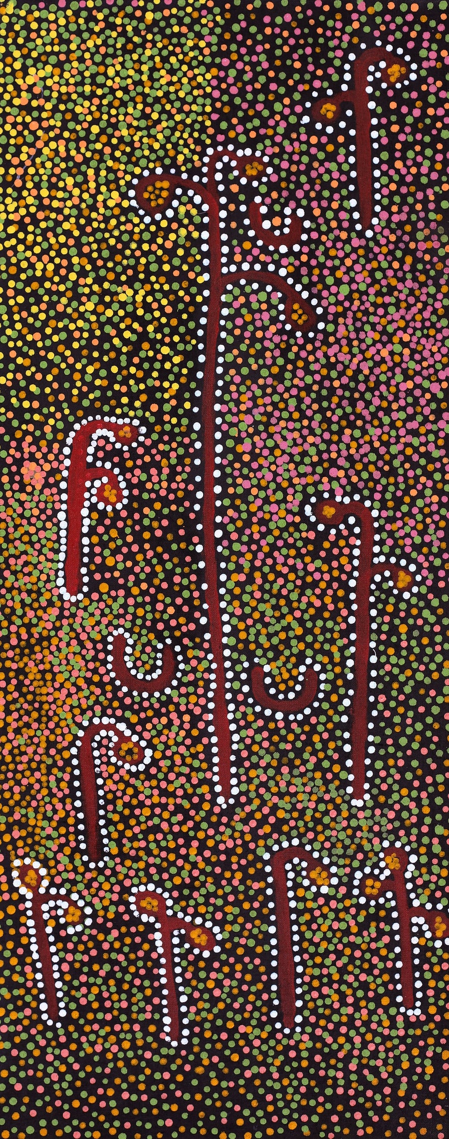 Aboriginal Artwork by Joshua Jungarrayi Brady, The Seven Sisters - Anangu Pitjantjatjara Yankunytjatjara Jukurrpa, 76x30cm