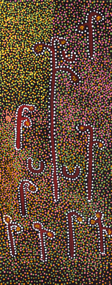 Aboriginal Artwork by Joshua Jungarrayi Brady, The Seven Sisters - Anangu Pitjantjatjara Yankunytjatjara Jukurrpa, 76x30cm