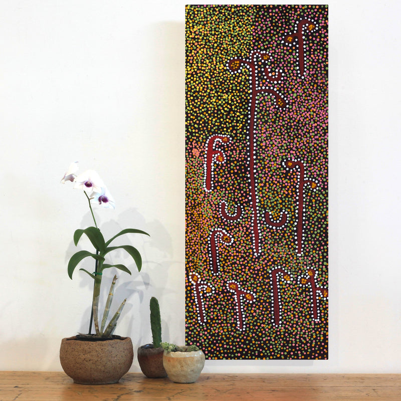 Aboriginal Artwork by Joshua Jungarrayi Brady, The Seven Sisters - Anangu Pitjantjatjara Yankunytjatjara Jukurrpa, 76x30cm