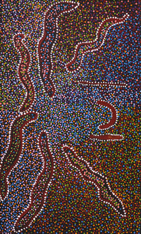Aboriginal Artwork by Joshua Jungarrayi Brady, The Seven Sisters - Anangu Pitjantjatjara Yankunytjatjara Jukurrpa, 76x46cm