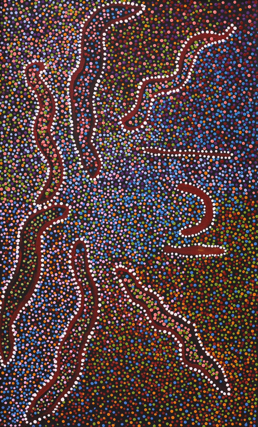 Aboriginal Artwork by Joshua Jungarrayi Brady, The Seven Sisters - Anangu Pitjantjatjara Yankunytjatjara Jukurrpa, 76x46cm
