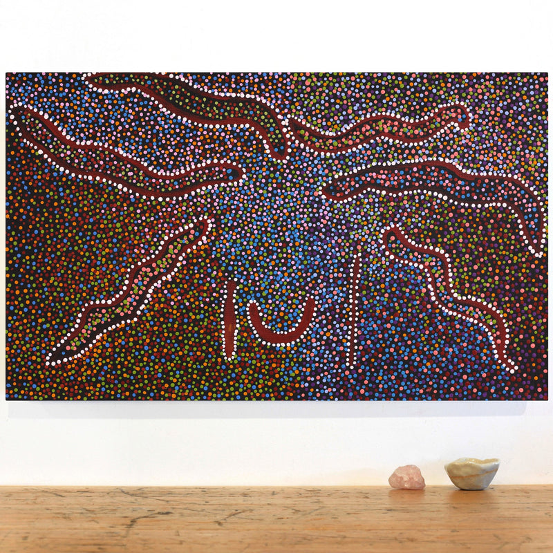 Aboriginal Artwork by Joshua Jungarrayi Brady, The Seven Sisters - Anangu Pitjantjatjara Yankunytjatjara Jukurrpa, 76x46cm