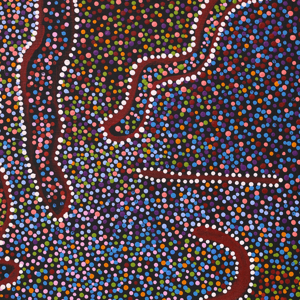 Aboriginal Artwork by Joshua Jungarrayi Brady, The Seven Sisters - Anangu Pitjantjatjara Yankunytjatjara Jukurrpa, 76x46cm
