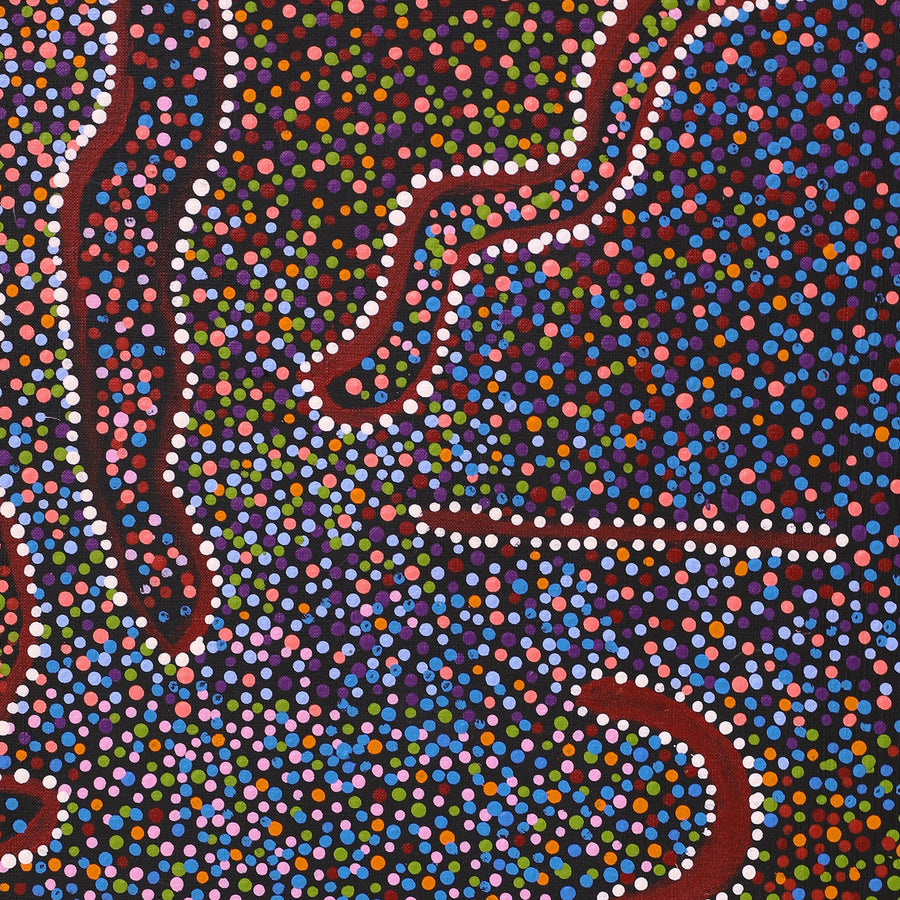 Aboriginal Artwork by Joshua Jungarrayi Brady, The Seven Sisters - Anangu Pitjantjatjara Yankunytjatjara Jukurrpa, 76x46cm