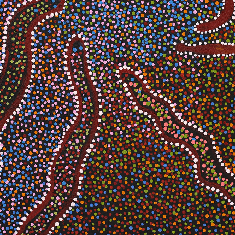 Aboriginal Artwork by Joshua Jungarrayi Brady, The Seven Sisters - Anangu Pitjantjatjara Yankunytjatjara Jukurrpa, 76x46cm