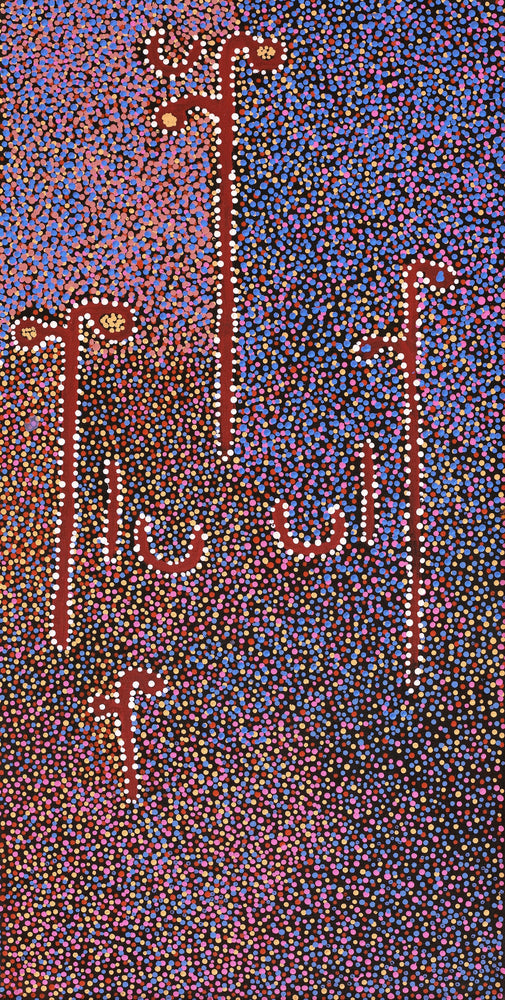 Aboriginal Artwork by Joshua Jungarrayi Brady, The Seven Sisters - Anangu Pitjantjatjara Yankunytjatjara Jukurrpa, 91x46cm