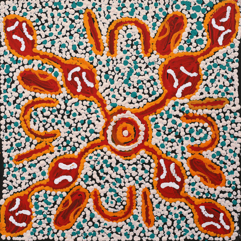 Aboriginal Artwork by Juliette Nampijinpa Brown, Ngapa Jukurrpa (Water Dreaming) - Mikanji, 30x30cm