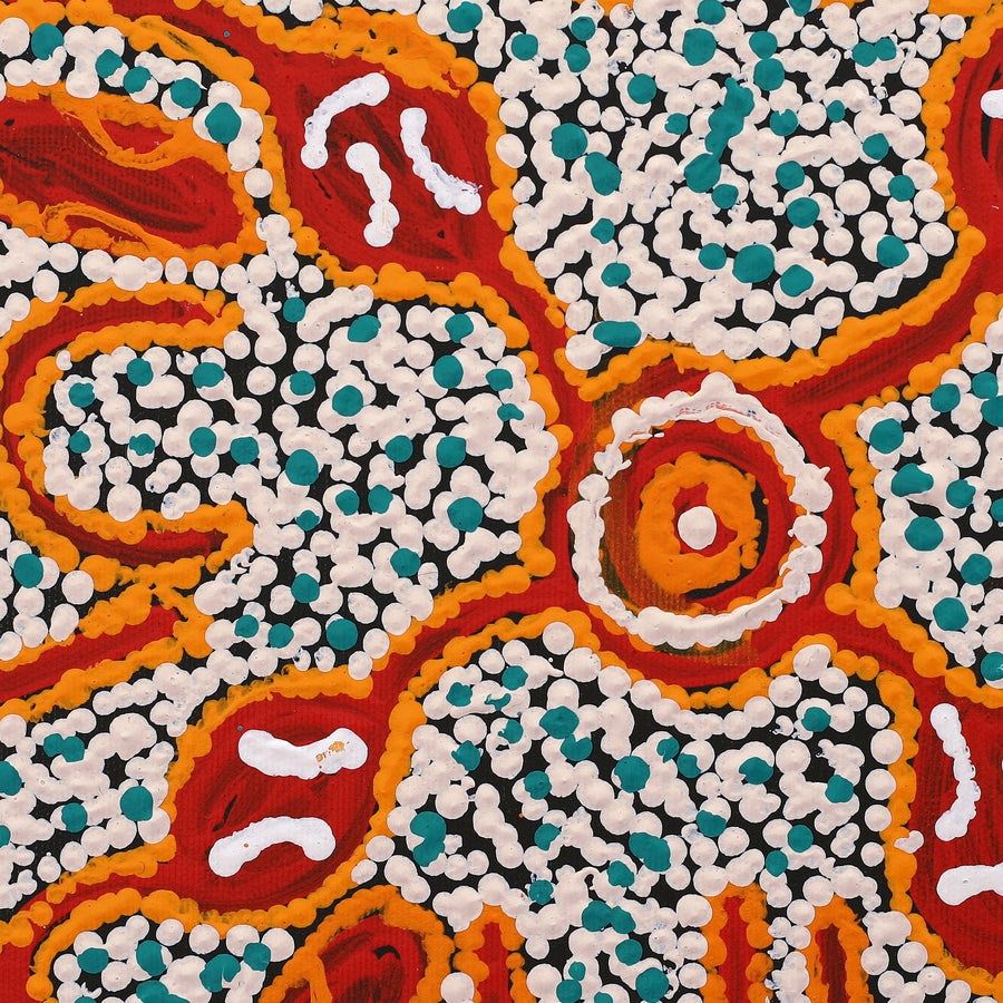 Aboriginal Artwork by Juliette Nampijinpa Brown, Ngapa Jukurrpa (Water Dreaming) - Mikanji, 30x30cm