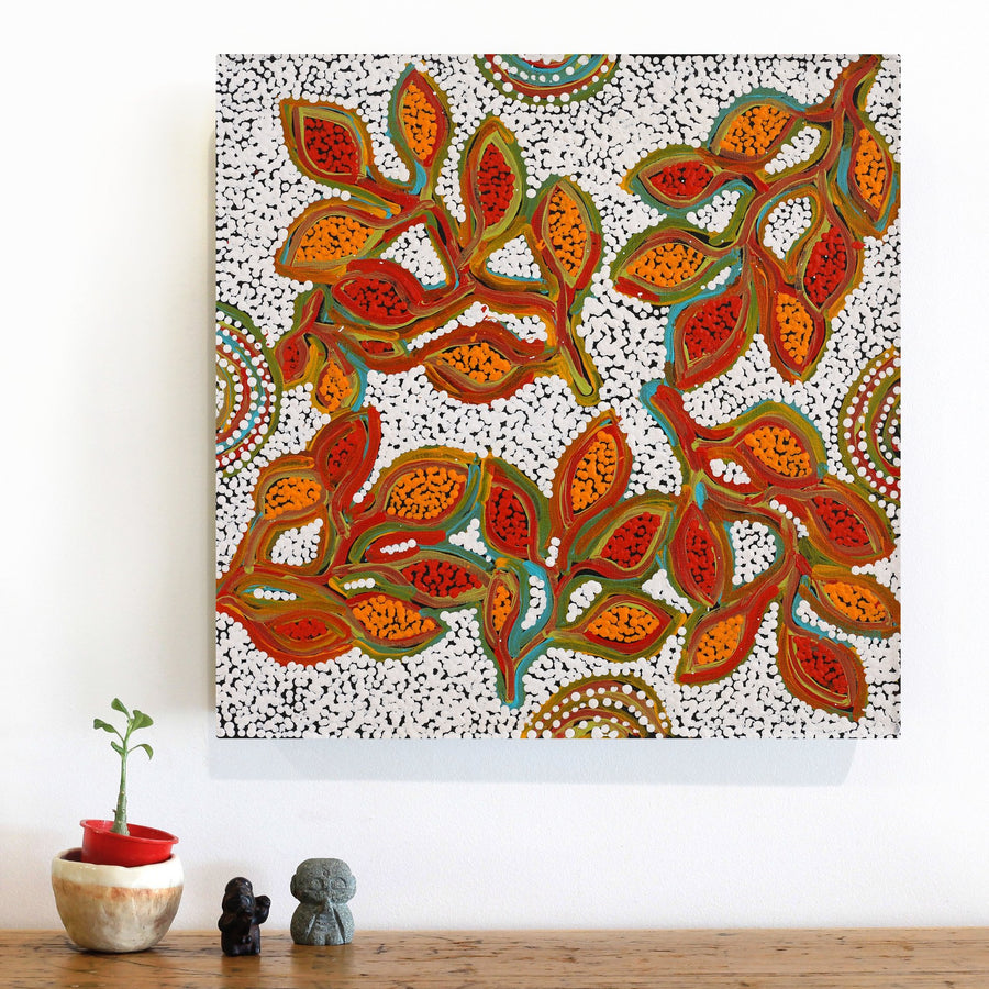 Aboriginal Artwork by Juliette Nampijinpa Brown, Ngapa Jukurrpa (Water Dreaming) - Mikanji, 46x46cm