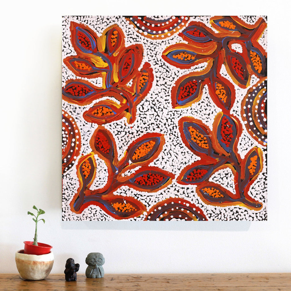 Aboriginal Artwork by Juliette Nampijinpa Brown, Ngapa Jukurrpa (Water Dreaming) - Mikanji, 46x46cm