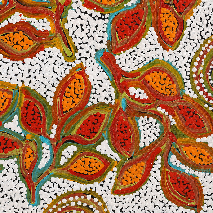 Aboriginal Artwork by Juliette Nampijinpa Brown, Ngapa Jukurrpa (Water Dreaming) - Mikanji, 46x46cm