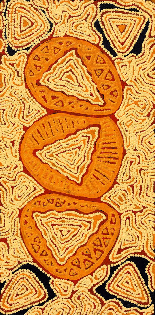 Aboriginal Artwork by Juliette Nampijinpa Brown, Ngapa Jukurrpa (Water Dreaming) - Mikanji, 61x30cm