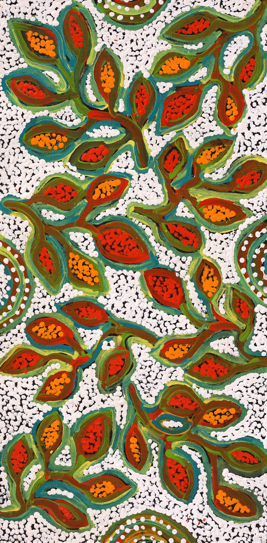 Aboriginal Artwork by Juliette Nampijinpa Brown, Ngapa Jukurrpa (Water Dreaming) - Mikanji, 61x30cm