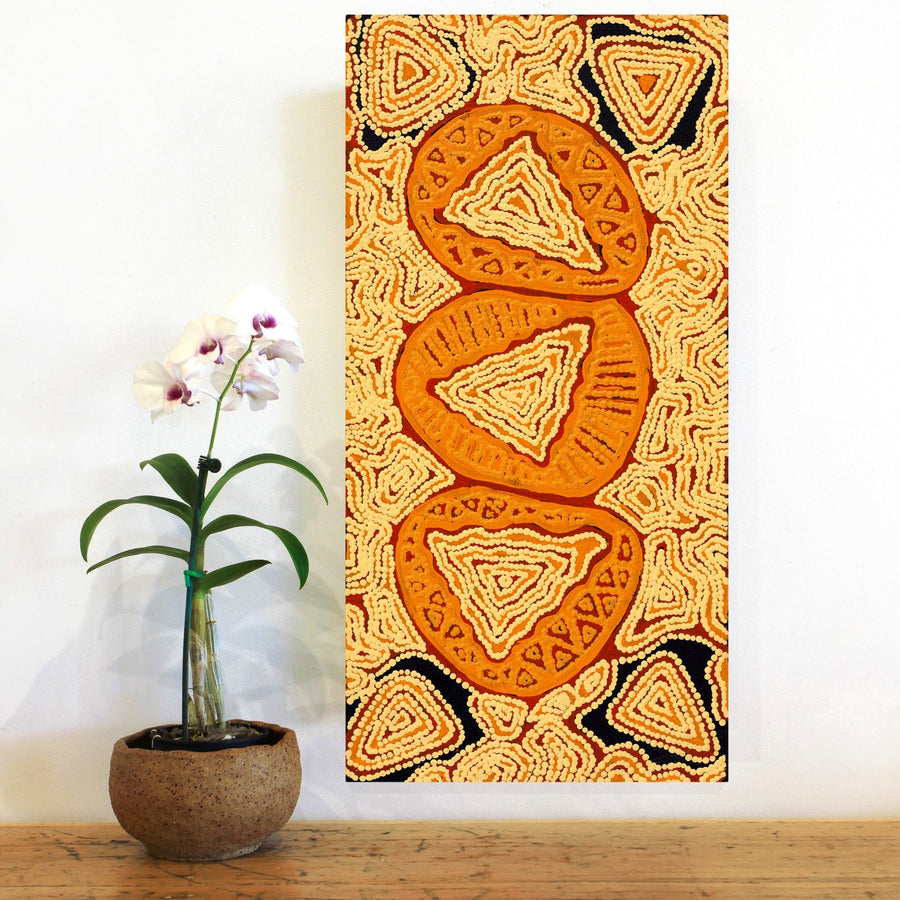 Aboriginal Artwork by Juliette Nampijinpa Brown, Ngapa Jukurrpa (Water Dreaming) - Mikanji, 61x30cm