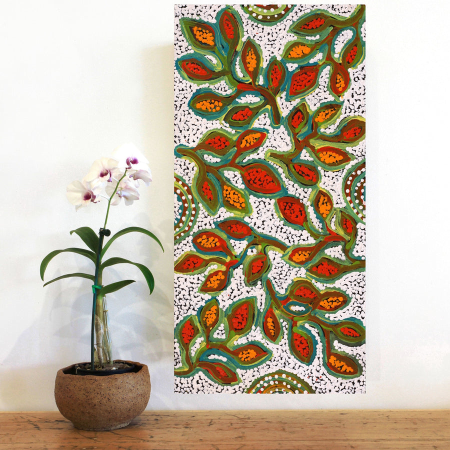 Aboriginal Artwork by Juliette Nampijinpa Brown, Ngapa Jukurrpa (Water Dreaming) - Mikanji, 61x30cm