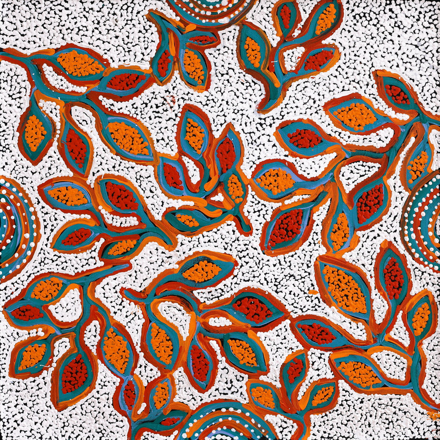 Aboriginal Artwork by Juliette Nampijinpa Brown, Ngapa Jukurrpa (Water Dreaming) - Mikanji, 61x61cm