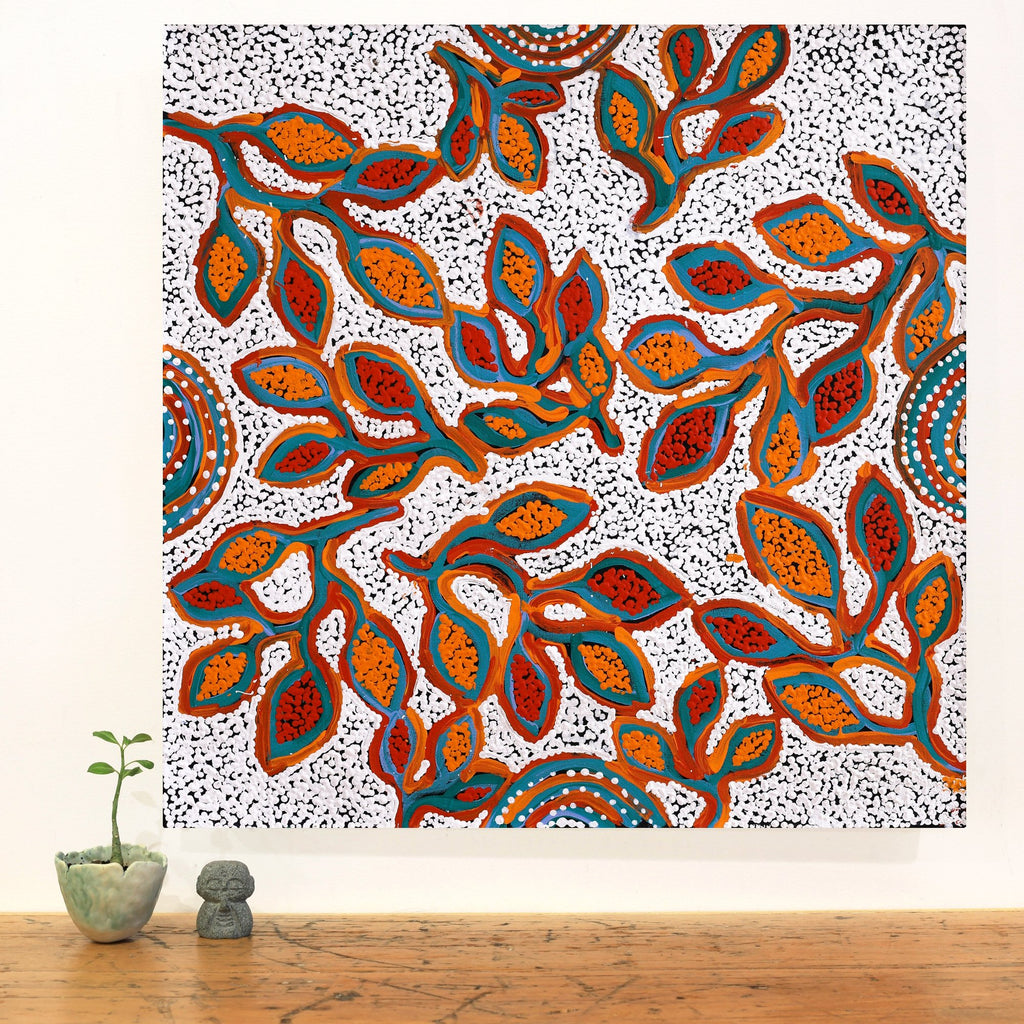 Aboriginal Artwork by Juliette Nampijinpa Brown, Ngapa Jukurrpa (Water Dreaming) - Mikanji, 61x61cm