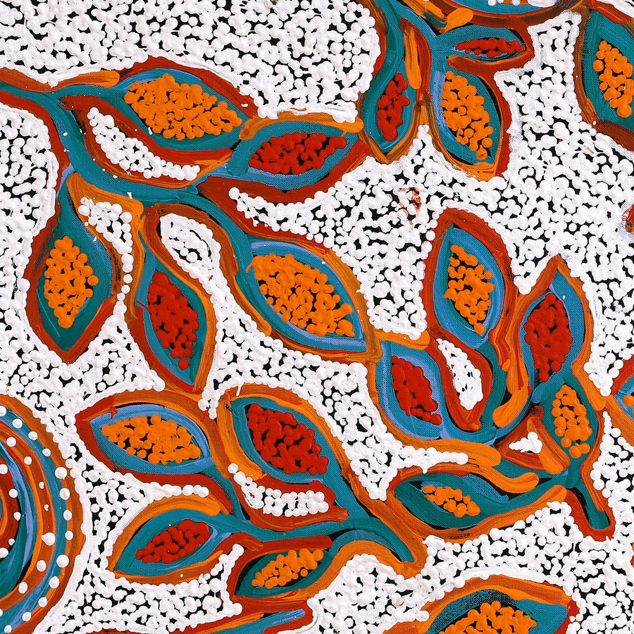 Aboriginal Artwork by Juliette Nampijinpa Brown, Ngapa Jukurrpa (Water Dreaming) - Mikanji, 61x61cm