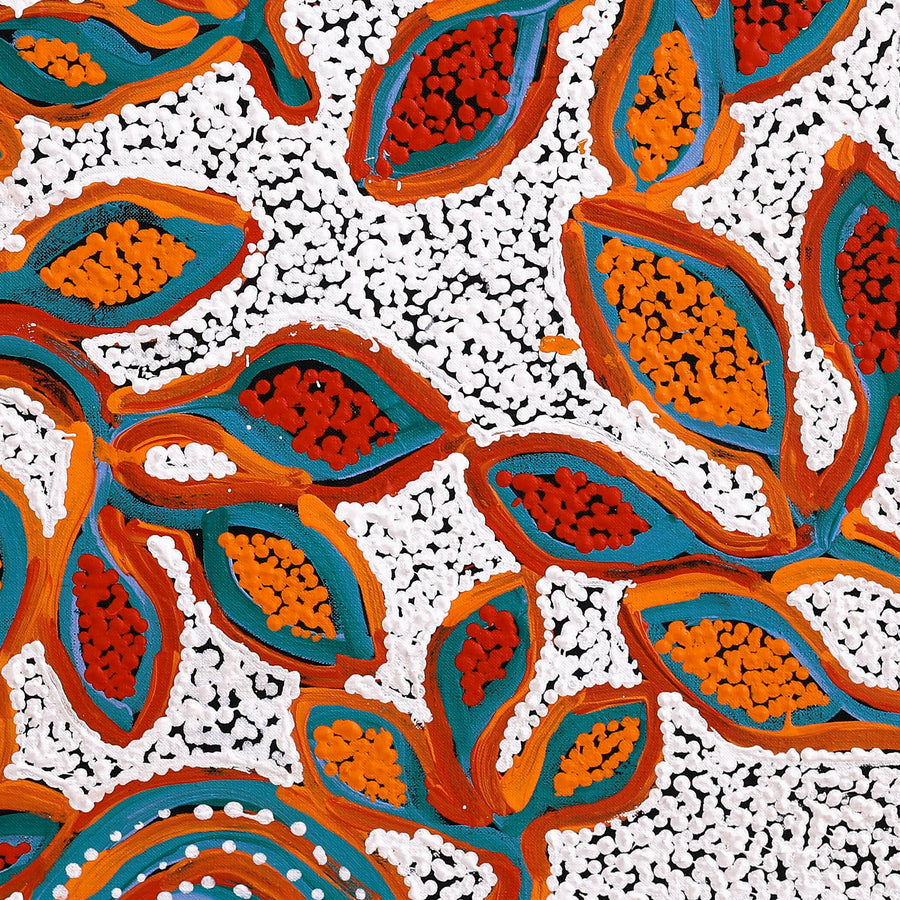 Aboriginal Artwork by Juliette Nampijinpa Brown, Ngapa Jukurrpa (Water Dreaming) - Mikanji, 61x61cm
