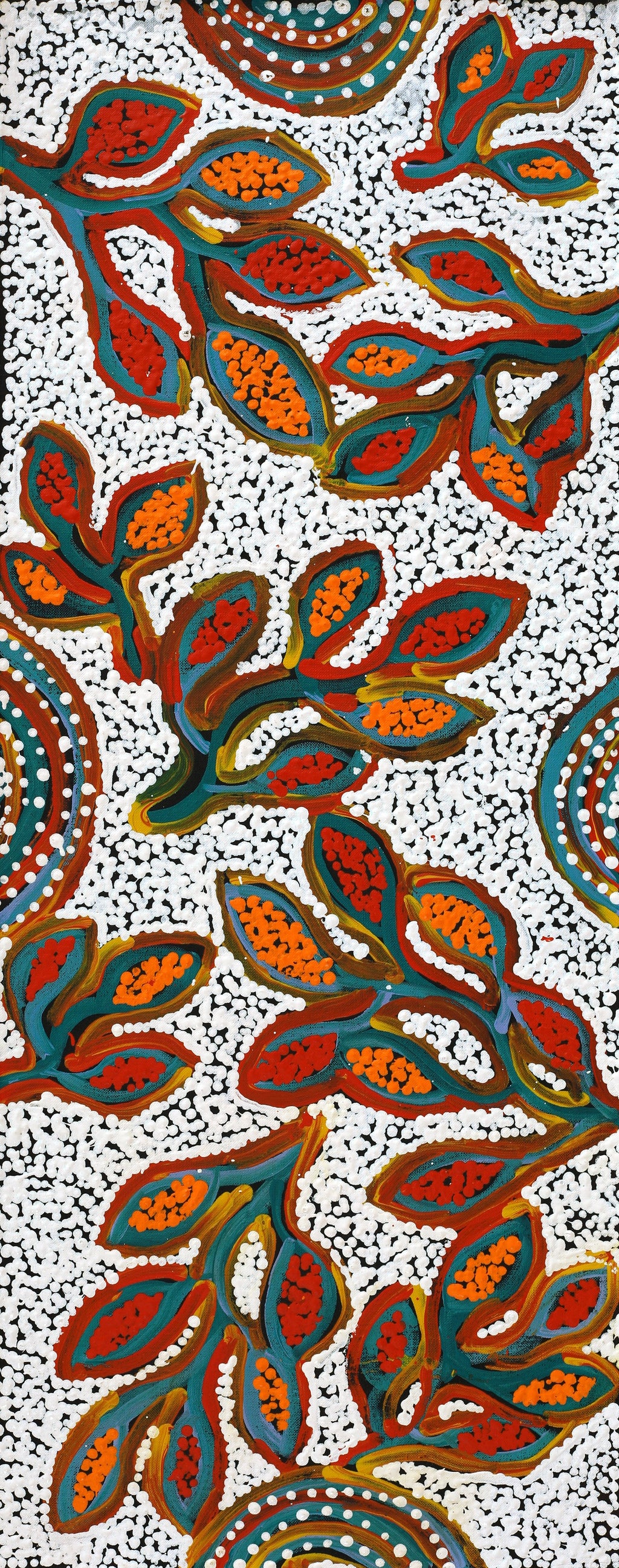 Aboriginal Artwork by Juliette Nampijinpa Brown, Ngapa Jukurrpa (Water Dreaming) - Mikanji, 76x30cm