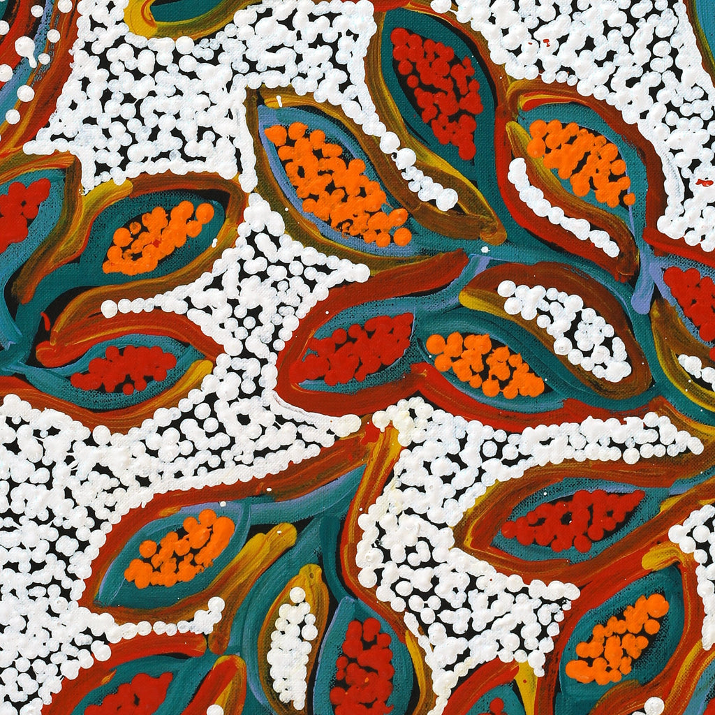 Aboriginal Artwork by Juliette Nampijinpa Brown, Ngapa Jukurrpa (Water Dreaming) - Mikanji, 76x30cm