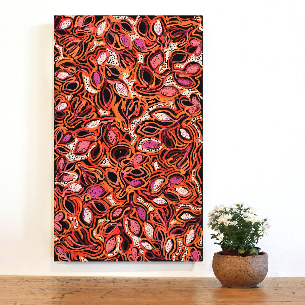 Aboriginal Artwork by Juliette Nampijinpa Brown, Ngapa Jukurrpa (Water Dreaming) - Mikanji, 76x46cm