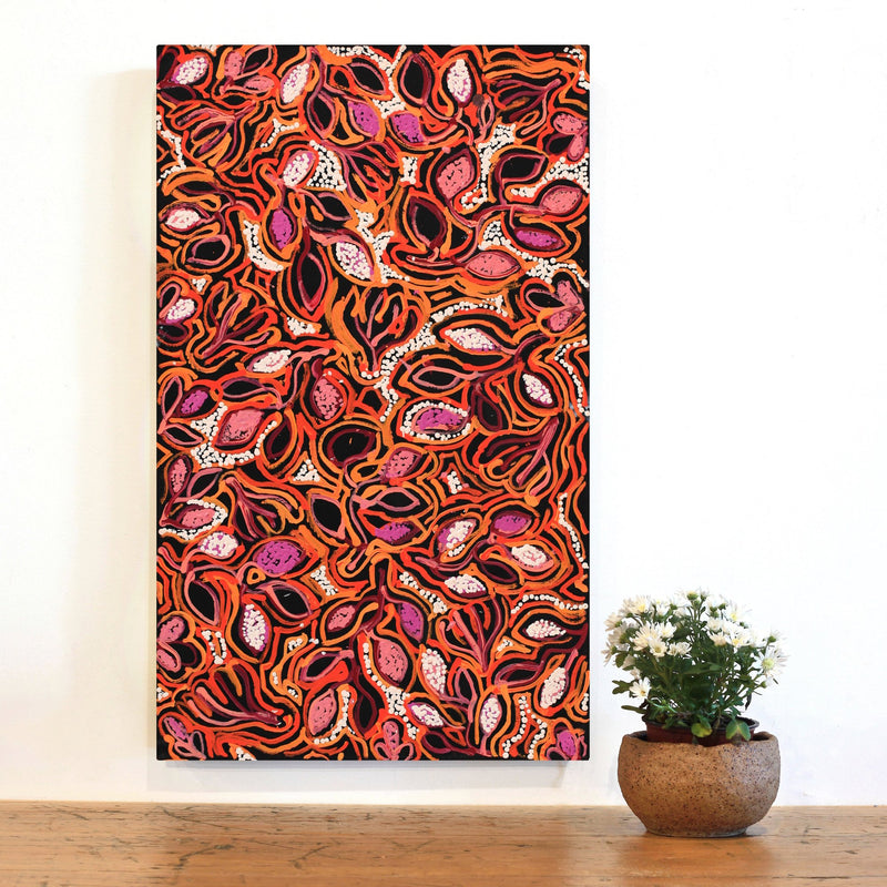 Aboriginal Artwork by Juliette Nampijinpa Brown, Ngapa Jukurrpa (Water Dreaming) - Mikanji, 76x46cm