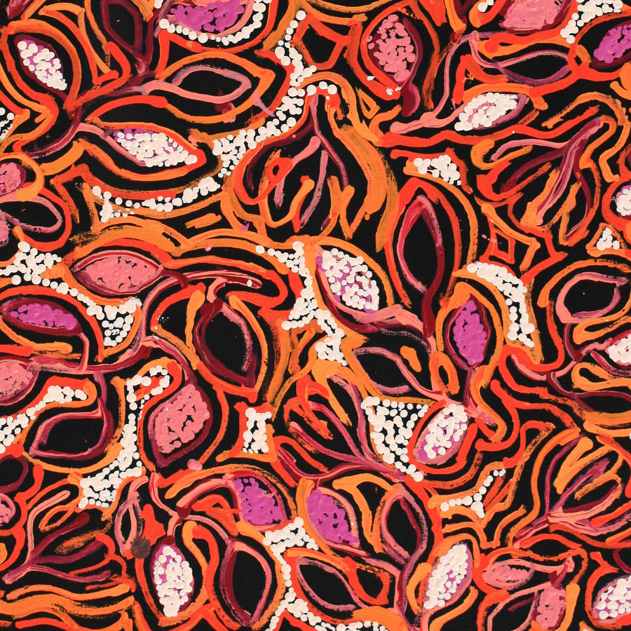 Aboriginal Artwork by Juliette Nampijinpa Brown, Ngapa Jukurrpa (Water Dreaming) - Mikanji, 76x46cm