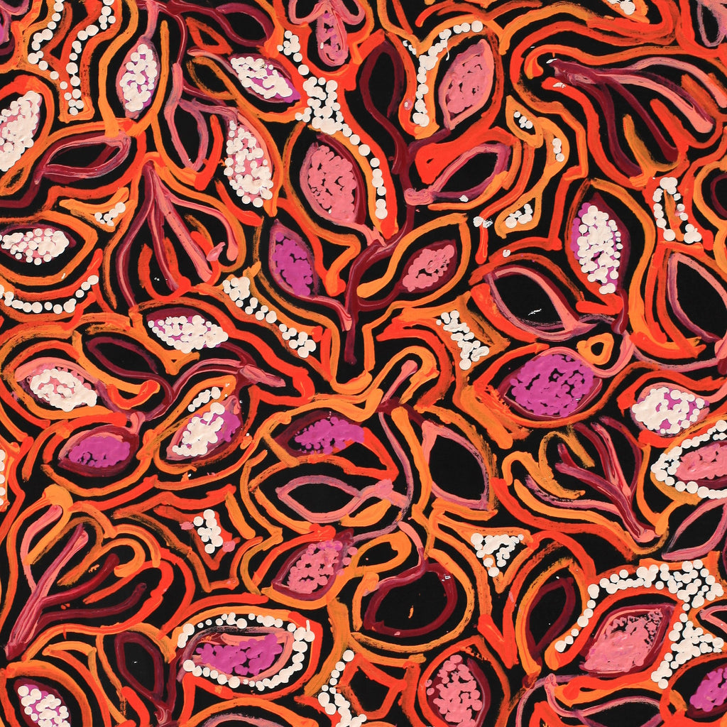 Aboriginal Artwork by Juliette Nampijinpa Brown, Ngapa Jukurrpa (Water Dreaming) - Mikanji, 76x46cm
