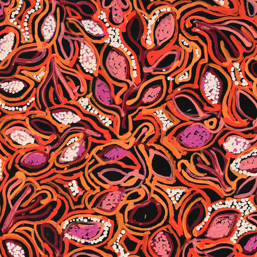 Aboriginal Artwork by Juliette Nampijinpa Brown, Ngapa Jukurrpa (Water Dreaming) - Mikanji, 76x46cm
