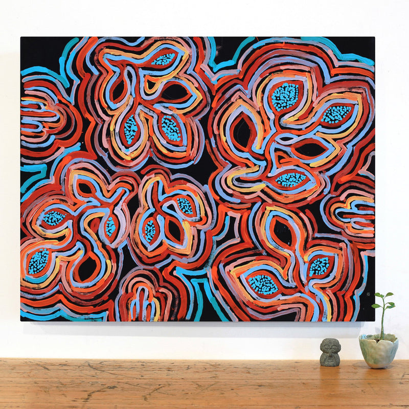Aboriginal Artwork by Juliette Nampijinpa Brown, Ngapa Jukurrpa (Water Dreaming) - Mikanji, 76x61cm