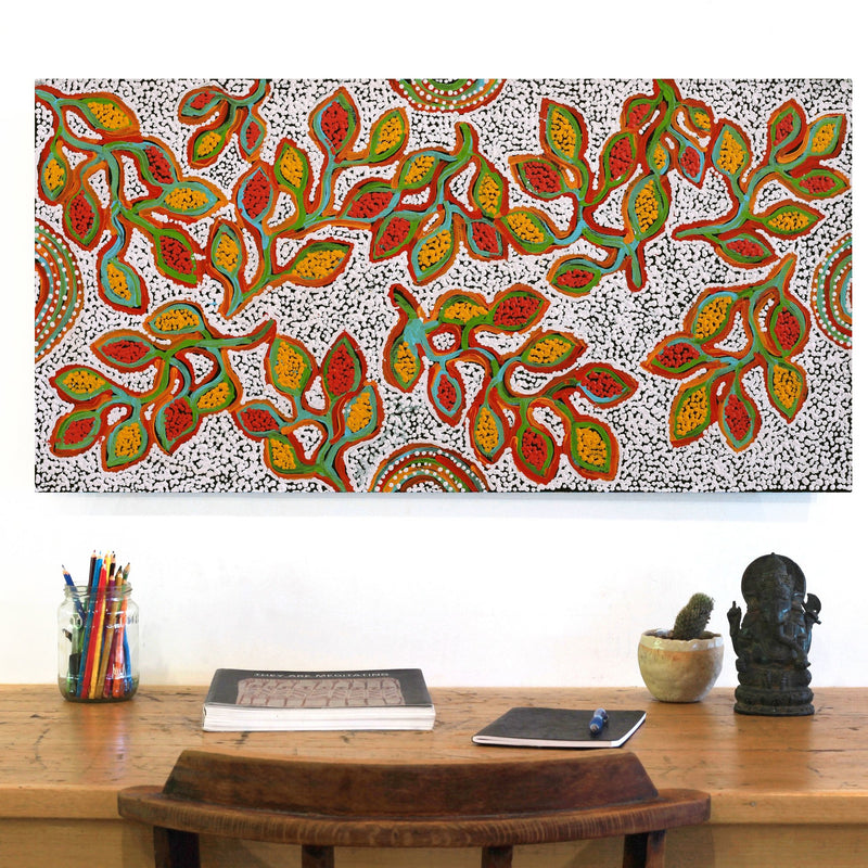 Aboriginal Artwork by Juliette Nampijinpa Brown, Ngapa Jukurrpa (Water Dreaming) - Mikanji, 91x46cm