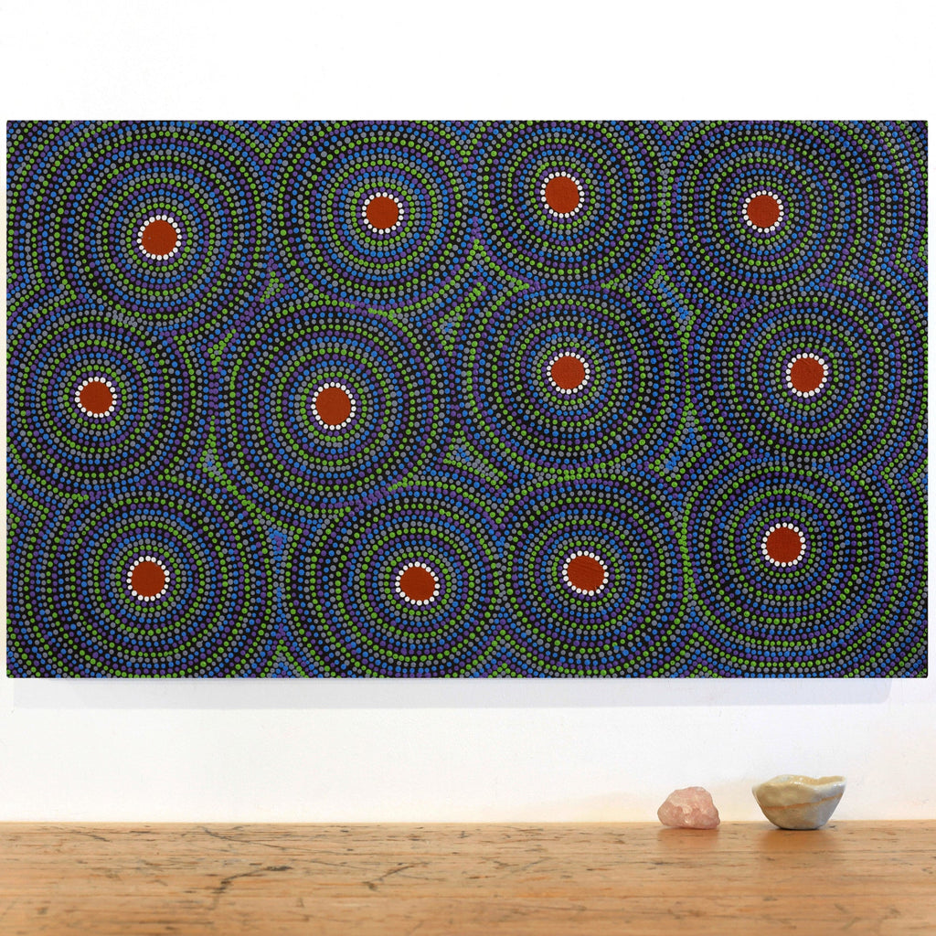 Aboriginal Artwork by Justine Nakamarra Nelson, Yarla Jukurrpa (Bush Potato Dreaming) - Cockatoo Creek, 76x46cm