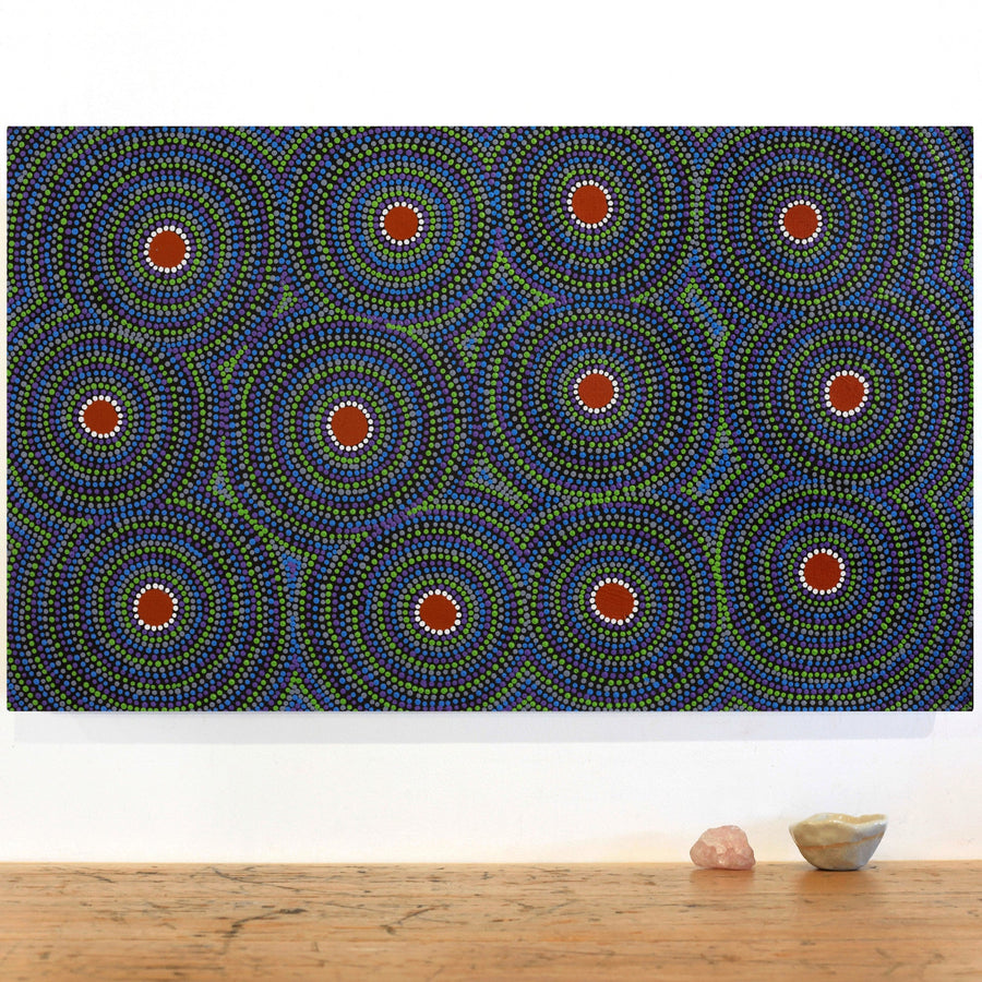 Aboriginal Artwork by Justine Nakamarra Nelson, Yarla Jukurrpa (Bush Potato Dreaming) - Cockatoo Creek, 76x46cm