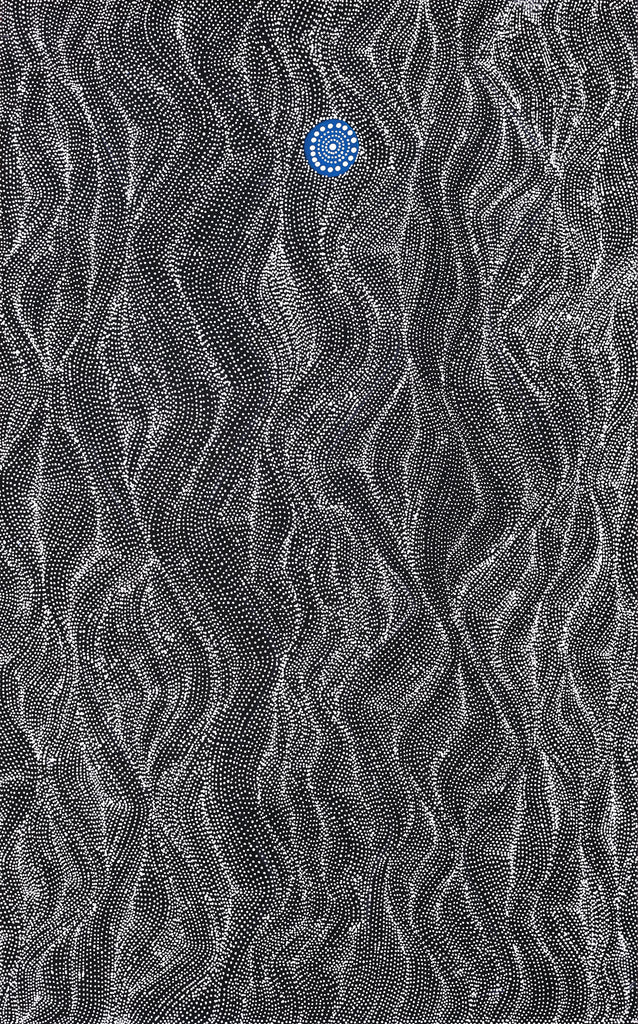 Aboriginal Artwork by Justinna Napaljarri Sims, Yanjirlpirri or Napaljarri-Warnu Jukurrpa (Star or Seven Sisters Dreaming), 122x76cm