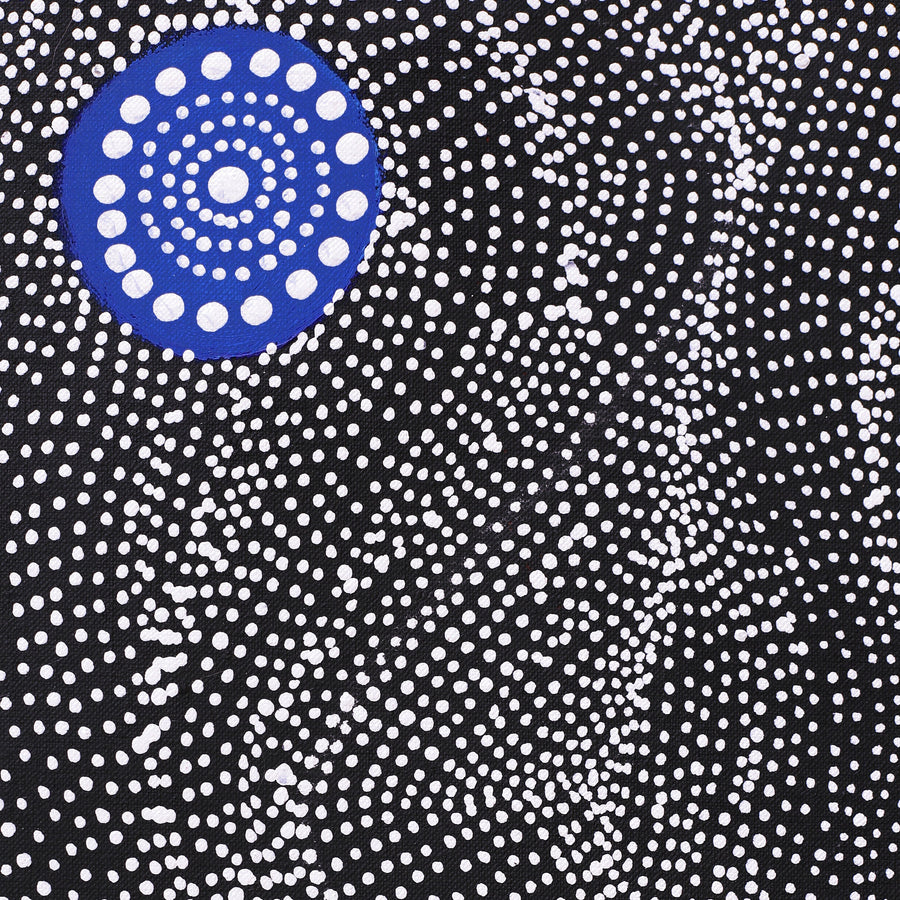 Aboriginal Artwork by Justinna Napaljarri Sims, Yanjirlpirri or Napaljarri-Warnu Jukurrpa (Star or Seven Sisters Dreaming), 122x76cm