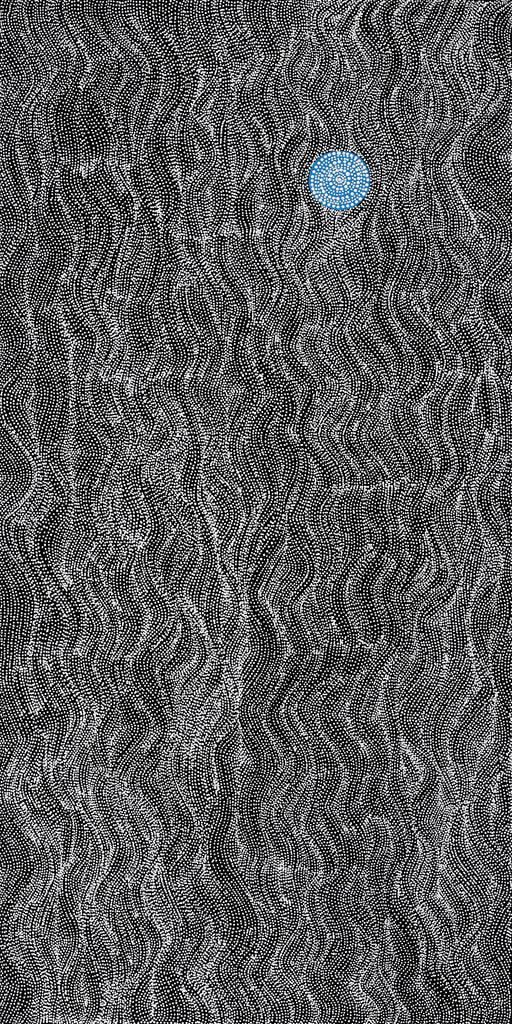 Aboriginal Artwork by Justinna Napaljarri Sims, Yanjirlpirri or Napaljarri-Warnu Jukurrpa (Star or Seven Sisters Dreaming), 152x76cm