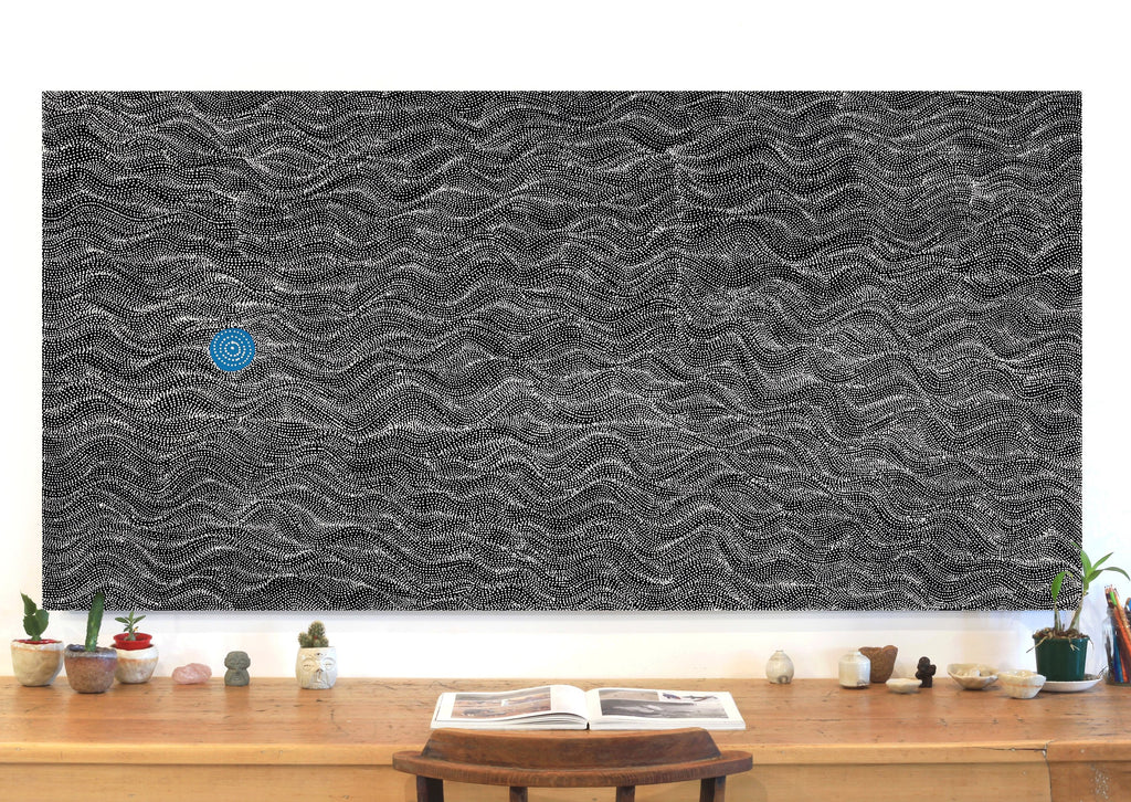 Aboriginal Artwork by Justinna Napaljarri Sims, Yanjirlpirri or Napaljarri-Warnu Jukurrpa (Star or Seven Sisters Dreaming), 183x91cm