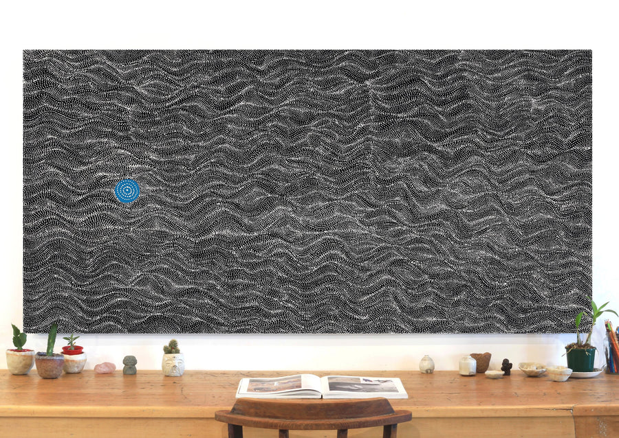 Aboriginal Artwork by Justinna Napaljarri Sims, Yanjirlpirri or Napaljarri-Warnu Jukurrpa (Star or Seven Sisters Dreaming), 183x91cm